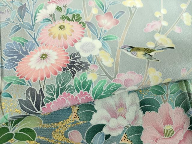 平和屋着物●訪問着 流水花鳥文 暈し染め 金彩 正絹 逸品 未使用 DABD1867ps
