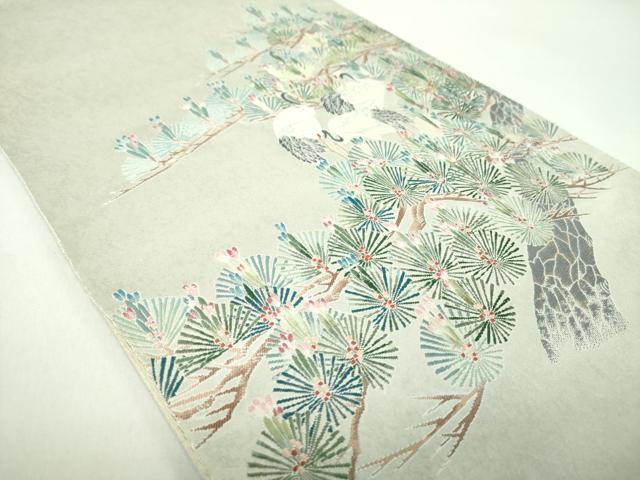 平和屋本店●西陣 長嶋成織物 ながしま帯 本加賀友禅作家 東藤岳 太鼓柄袋帯 松鶴 瀞銀錦 色紙・証紙・共箱付き 正絹 逸品 DABD1879ps