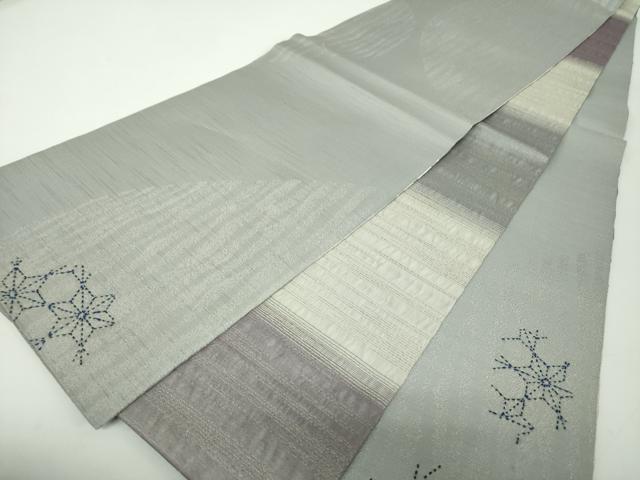 平和屋着物●両面 六通柄袋帯 花丸文 刺し子 総刺繍 金銀糸 正絹 逸品 DABD1891ps