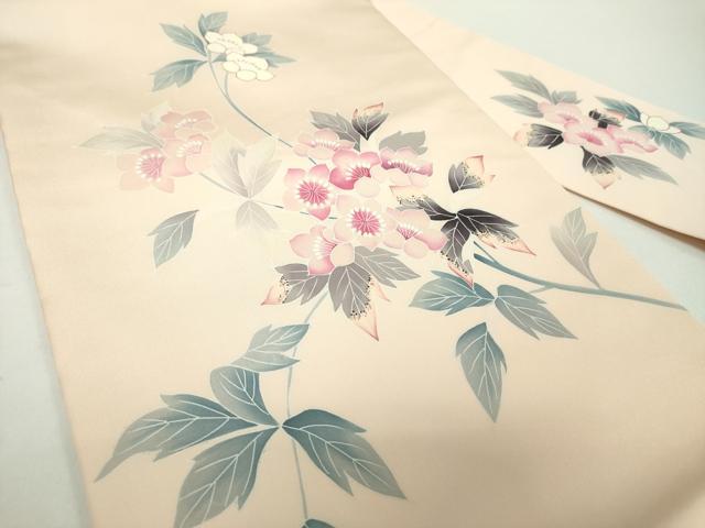 平和屋着物●塩瀬 九寸名古屋帯 友禅 作家物 枝花文 正絹 逸品 未使用 DABD1965ps