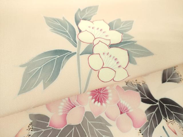 平和屋着物●塩瀬 九寸名古屋帯 友禅 作家物 枝花文 正絹 逸品 未使用 DABD1965ps