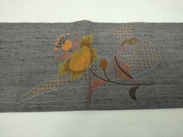 平和屋着物●中国三大刺繍 スワトウ相良刺繍 汕頭相良刺繍 総刺繍 九寸名古屋帯 紬地 更紗花文 正絹 逸品 未使用 DABD1969ps