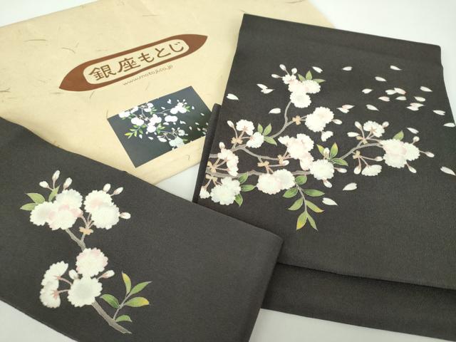 平和屋着物●極上 銀座もとじ つけ帯 友禅 舞桜 鬼しぼ縮緬 たとう紙付き 正絹 逸品 DABD1975ps