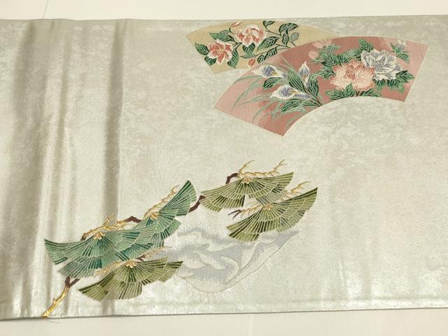 平和屋着物●六通柄袋帯 唐織 洛景山水図 金糸 引箔 正絹 逸品 未使用 DABD2022du