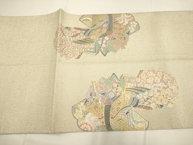 平和屋着物●太鼓柄袋帯 綴れ 女人花文 金銀彩 三越扱い 正絹 逸品 DABD2023du