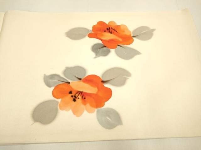 平和屋着物●塩瀬 九寸開き名古屋帯 手描き 草花文 正絹 逸品 DABD2050du