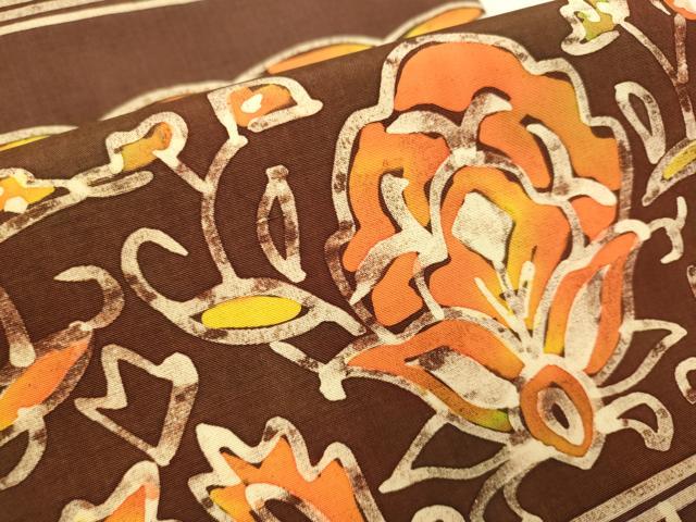 平和屋着物●九寸開き名古屋帯 紬地 ろうけつ染め 横段洋花文 正絹 逸品 DABD2051du