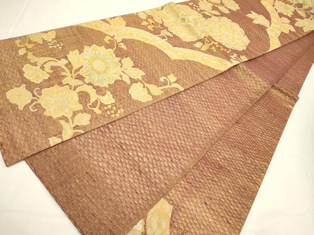 平和屋着物▽太鼓柄袋帯 スリーシーズン 春夏秋 櫛織 花蝶文 金銀糸 正絹 逸品 DABD2076du