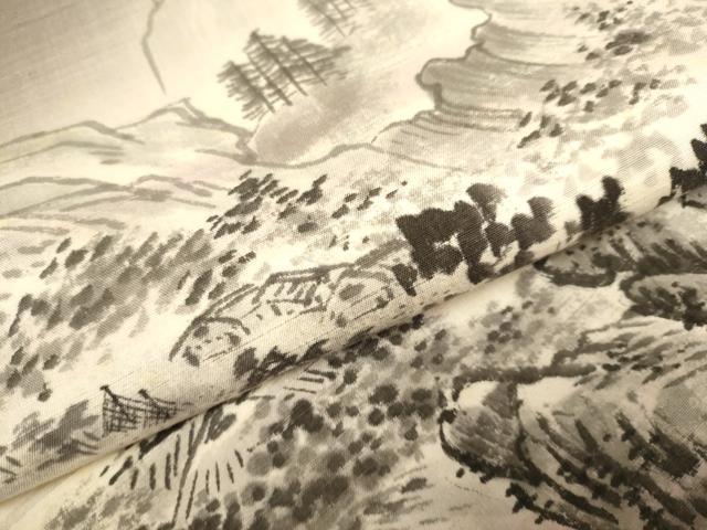 平和屋着物●九寸名古屋帯 手描き 紬地 風景文 正絹 逸品 DABD2087du