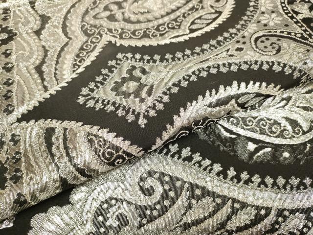 平和屋着物●西陣 川島織物 六通柄 本袋帯 洋花文 黒地 銀糸 正絹 逸品 DABD2095du