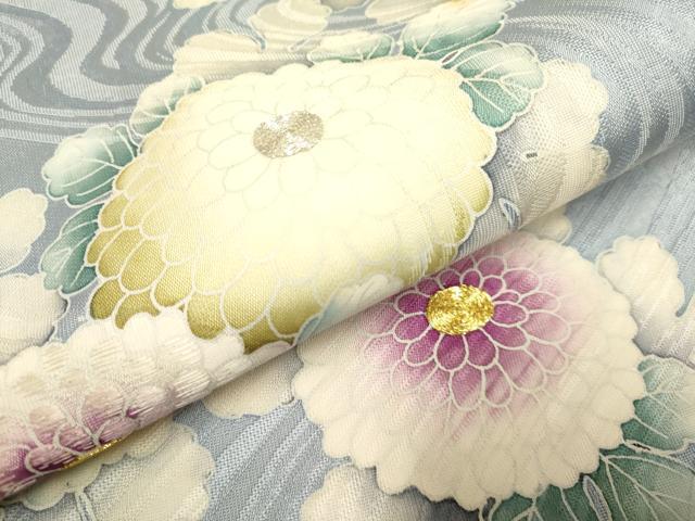 平和屋着物●鎌倉友禅 坂井教人 日本工芸会正会員 九寸名古屋帯 駒刺繍 流水菊文 金銀彩 正絹 逸品 DABD2133du