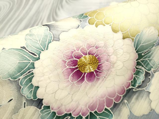 平和屋着物●鎌倉友禅 坂井教人 日本工芸会正会員 九寸名古屋帯 駒刺繍 流水菊文 金銀彩 正絹 逸品 DABD2133du