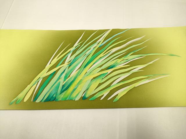 平和屋着物●塩瀬 九寸名古屋帯 ろうけつ染め 草花文 正絹 逸品 DABD2141du