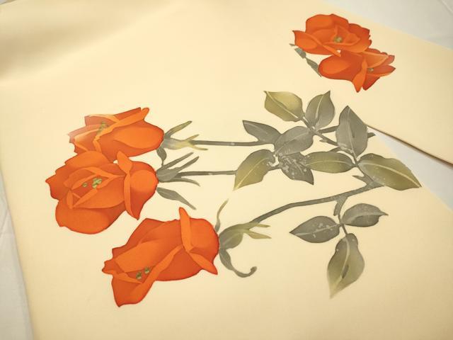 平和屋着物●塩瀬 九寸名古屋帯 ろうけつ染め 薔薇 金彩 正絹 逸品 DABD2142du