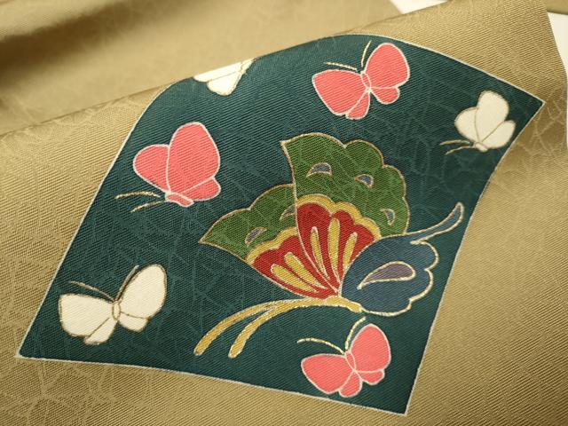 平和屋着物●九寸名古屋帯 駒刺繍 菱舞蝶文 金彩 正絹 逸品 DABD2143du