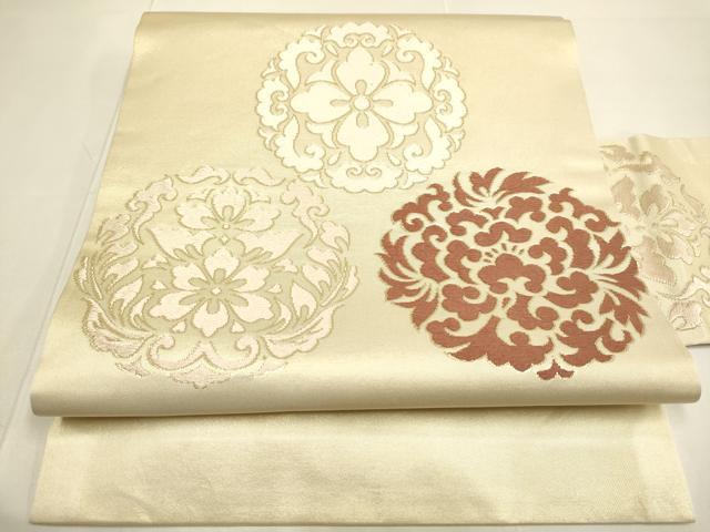 平和屋着物●西陣 川島織物 九寸名古屋帯 花丸文 金糸 正絹 逸品 DABD2199du