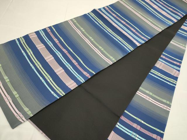 平和屋着物●全通柄袋帯 めがね織 横段文 正絹 逸品 DABD2235du