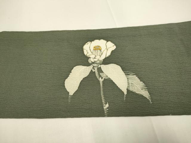 平和屋着物●九寸名古屋帯 作家物 ろうけつ染め 枝椿 鬼しぼ縮緬 正絹 逸品 DABD2241du