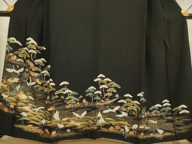 平和屋着物■豪華黒留袖 駒刺繍 宝尽くし飛鶴松文 金彩 正絹 逸品 DABD2373du