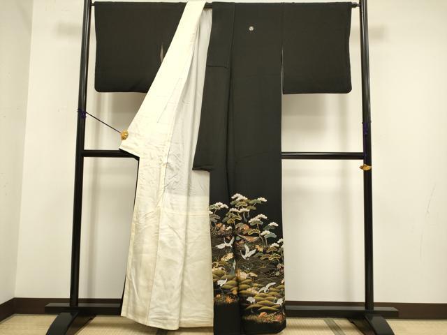 平和屋着物■豪華黒留袖 駒刺繍 宝尽くし飛鶴松文 金彩 正絹 逸品 DABD2373du