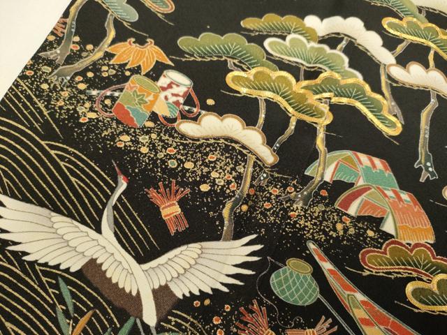 平和屋着物■豪華黒留袖 駒刺繍 宝尽くし飛鶴松文 金彩 正絹 逸品 DABD2373du