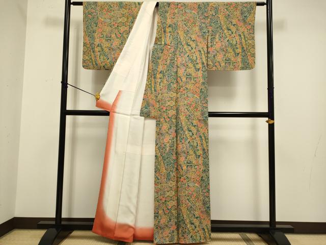 平和屋着物■上質な小紋 型染 吉祥花鳥文 正絹 逸品 DABD2404du