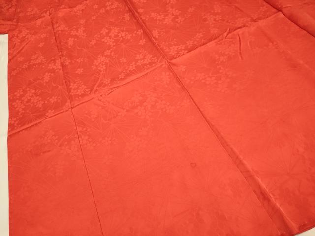 平和屋着物■上質な色無地 枝花地紋 紅緋色 正絹 逸品 DABD2519du