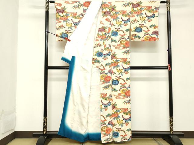 平和屋着物■上質な小紋 型染め 流水枝花文 暈し染め 鬼しぼ縮緬 正絹 逸品 DABD2577cd