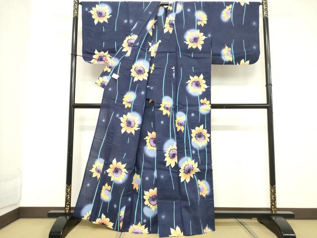 平和屋着物∴夏物 浴衣 舞花文 ひまわり 綿 逸品 DABD2611cd