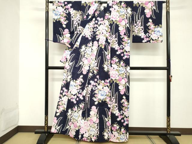 平和屋着物∴夏物 浴衣 草花文 銀彩 綿 逸品 DABD2614cd