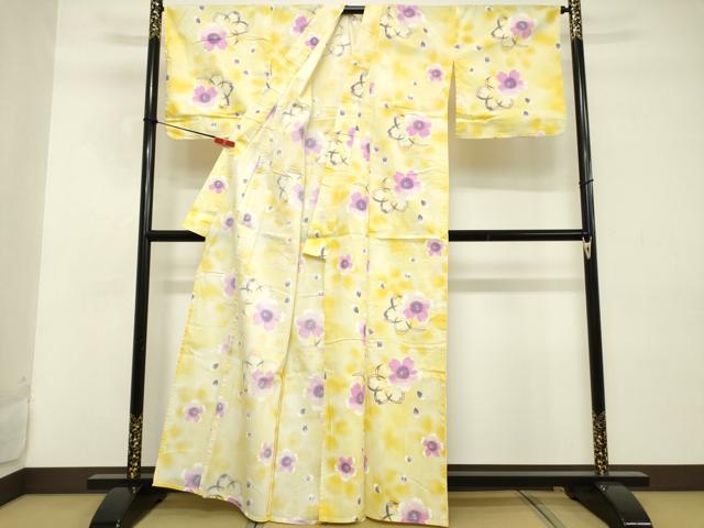 平和屋着物∴夏物 浴衣 綿紅梅 舞花文 暈し染め 金彩 綿 逸品 DABD2615cd