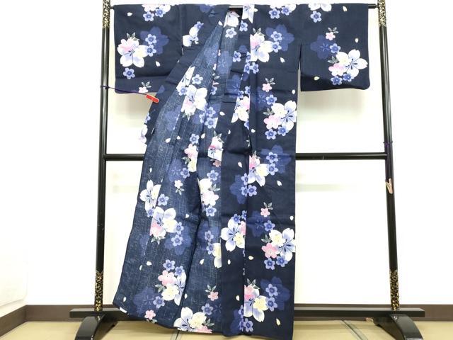 平和屋着物∴夏物 浴衣 舞桜文 綿 逸品 DABD2630cd