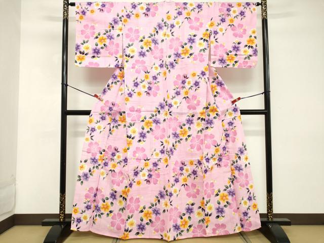 平和屋着物∴夏物 浴衣 花繋ぎ 綿 逸品 DABD2631cd