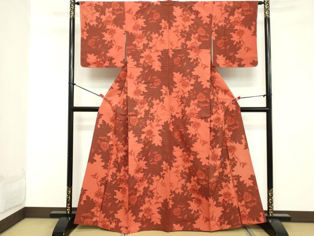 平和屋着物■上質な小紋 紬地 手描き 草葉文 正絹 逸品 DABD2642cd
