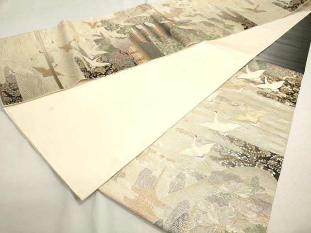 平和屋着物◎六通柄袋帯 唐織 古都錦秋飛鶴文 金糸 正絹 逸品 DABD2782cd