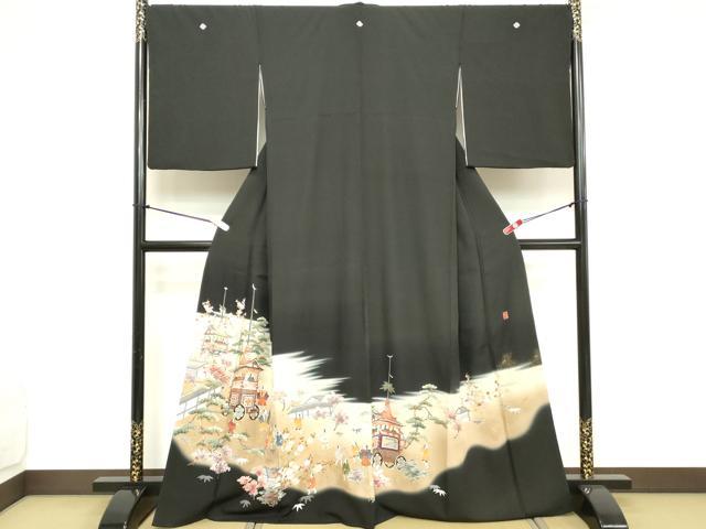 平和屋着物■豪華黒留袖 作家物 人物風景文 鉾 暈し染め 金糸 金彩 正絹 逸品 DABD2843cd