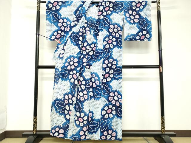 平和屋着物∴夏物 浴衣 有松鳴海絞り 草花文 綿 逸品 未使用 DABD2870cd