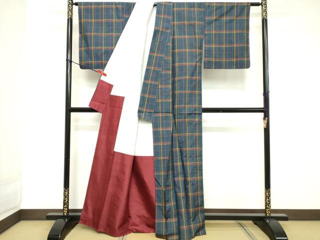 平和屋着物■本場縞大島紬 格子 正絹 逸品 DABD2934cd