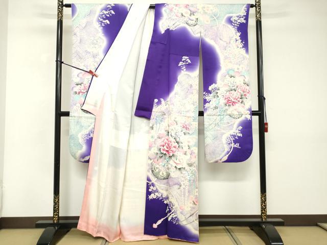 平和屋着物■豪華振袖 駒刺繍 草花文 暈し染め 銀彩 正絹 逸品 DABD2994cd