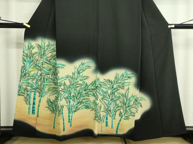 平和屋着物■豪華黒留袖 刺繍 笹竹文 暈し染め 正絹 逸品 DABD3125sf