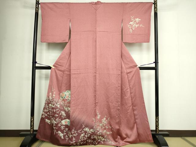 平和屋着物■訪問着 地紙草花文 暈し染め 金銀彩 正絹 逸品 DABD3270sf