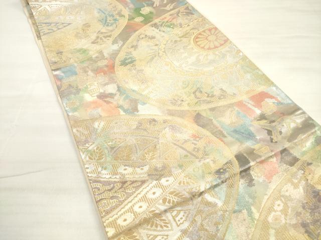平和屋着物◎六通柄袋帯 手織 古都錦 壁画文様 金銀糸 正絹 逸品 DABD3725xg