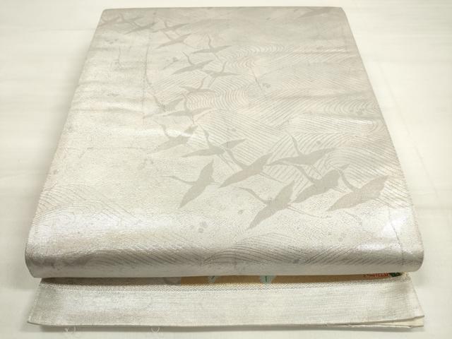 平和屋着物◎全通柄袋帯 作家物 立波飛鶴文 銀糸 正絹 逸品 DABD3741xg