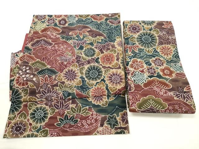 平和屋着物◎つけ帯 紬地 草花文 正絹 逸品 DABD3905xg