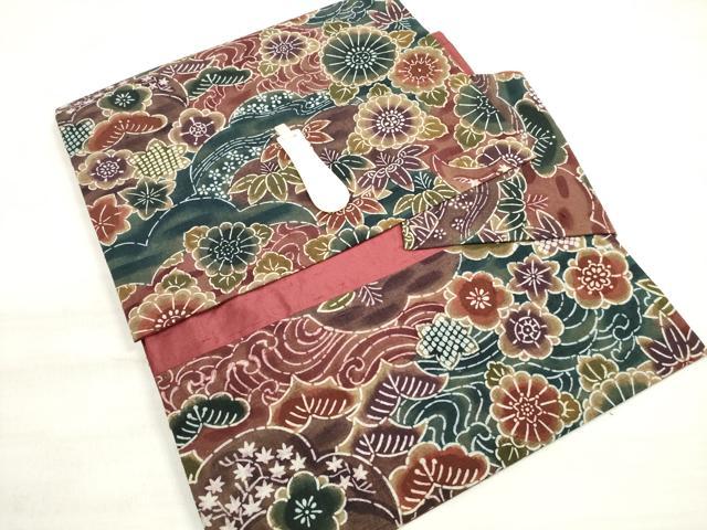 平和屋着物◎つけ帯 紬地 草花文 正絹 逸品 DABD3905xg