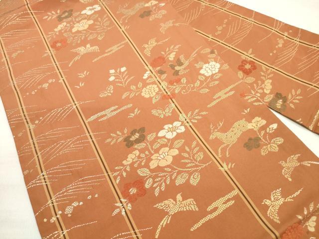 平和屋着物◎九寸名古屋帯 唐織 竹屋町刺繍 花鳥動物文 正絹 逸品 DABD3964xg