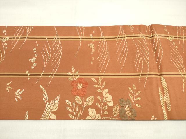 平和屋着物◎九寸名古屋帯 唐織 竹屋町刺繍 花鳥動物文 正絹 逸品 DABD3964xg