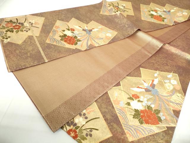 平和屋着物◎本佐賀錦 六通柄袋帯 唐織 重ね色紙花鳥文 金糸 正絹 逸品 DABD4179qa