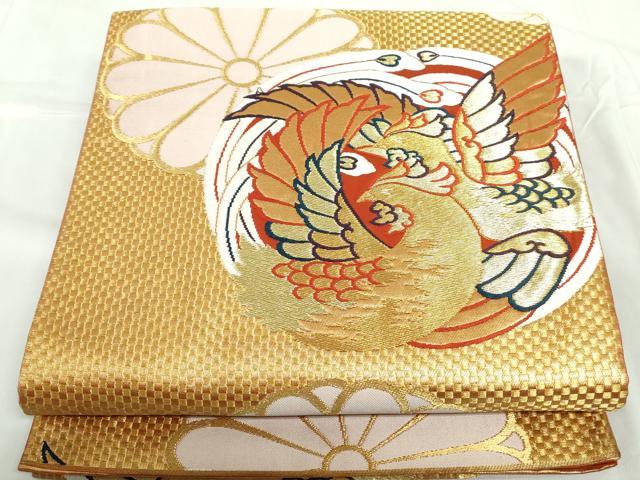 平和屋着物◎六通柄袋帯 花鳥文 金糸 正絹 逸品 DABD4192qa