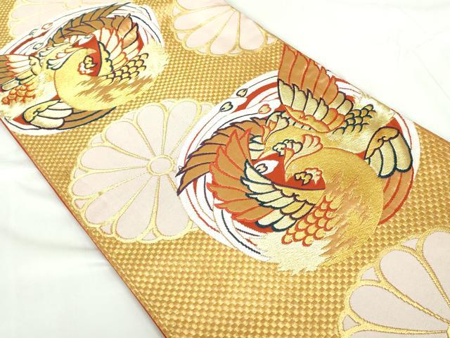 平和屋着物◎六通柄袋帯 花鳥文 金糸 正絹 逸品 DABD4192qa